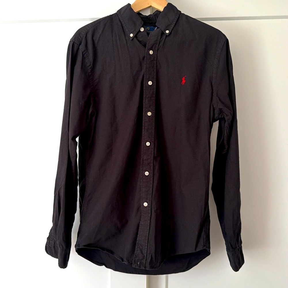 POLO RALPH LAUREN Mens Classic Oxford Button Down Long Sleeve Shirt- BLACK Sz S